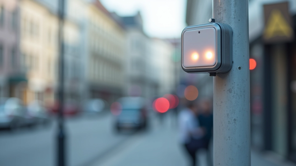 Moderns sensoru modulis uz ielas staba ar LED indikatoru apgaismojumu un metāla korpusu