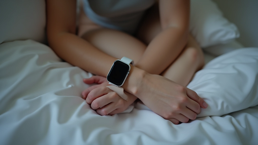 Sieviete mierīgi guļ gulētavā ar fitnesa izsekotāju, miega monitoringa grafiski dati ekrānā